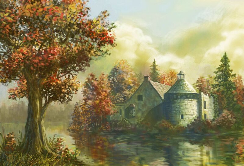 Autumn House by River — Orange