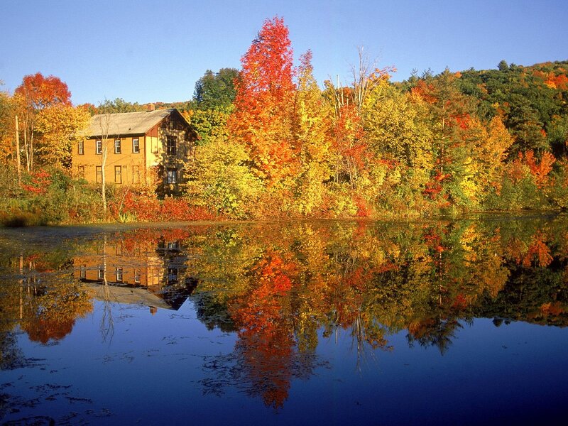 Autumn house by the lake
