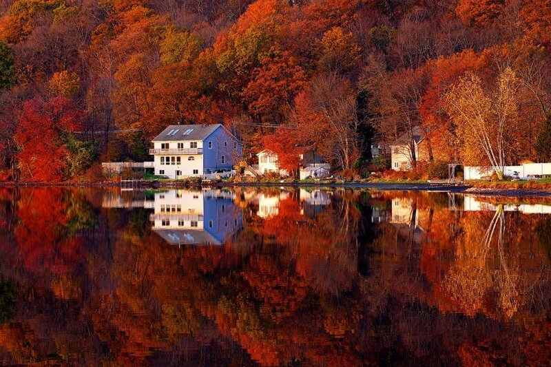 Autumn house by the lake