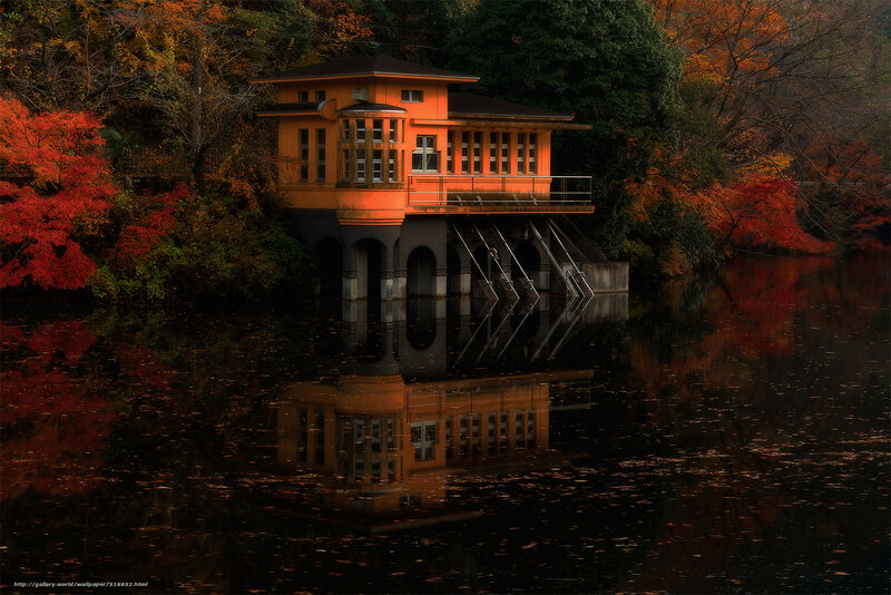 Autumn house by the water
