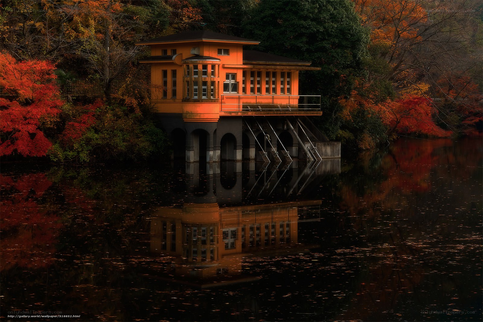 Autumn house by the water
