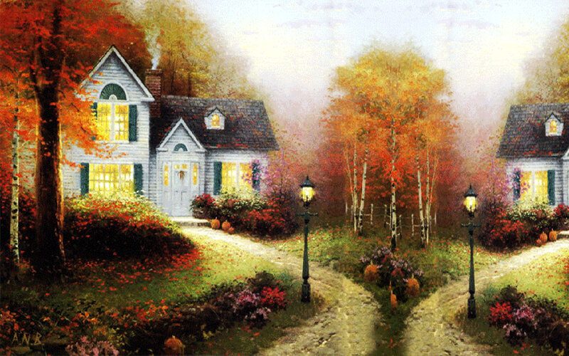 Autumn Houses on Path