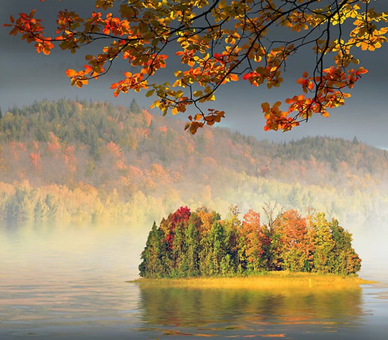 Autumn Island in Lake — Orange
