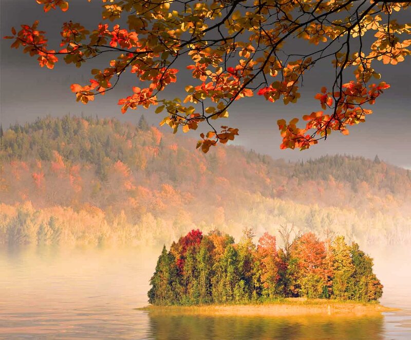 Autumn Island in Lake