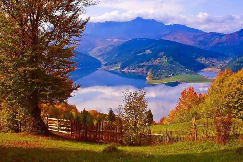 Autumn Lake and Mountains — Blue, Serene