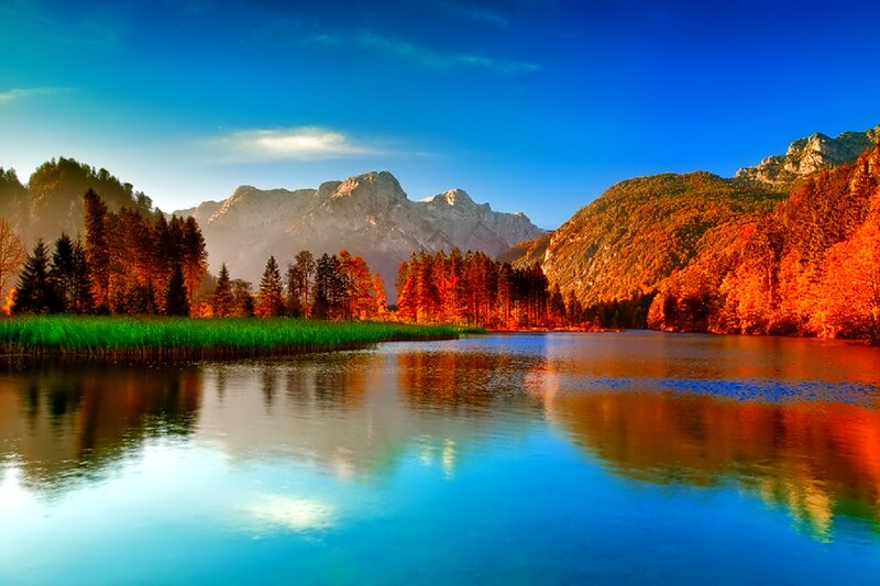 Autumn Lake and Mountains — Blue