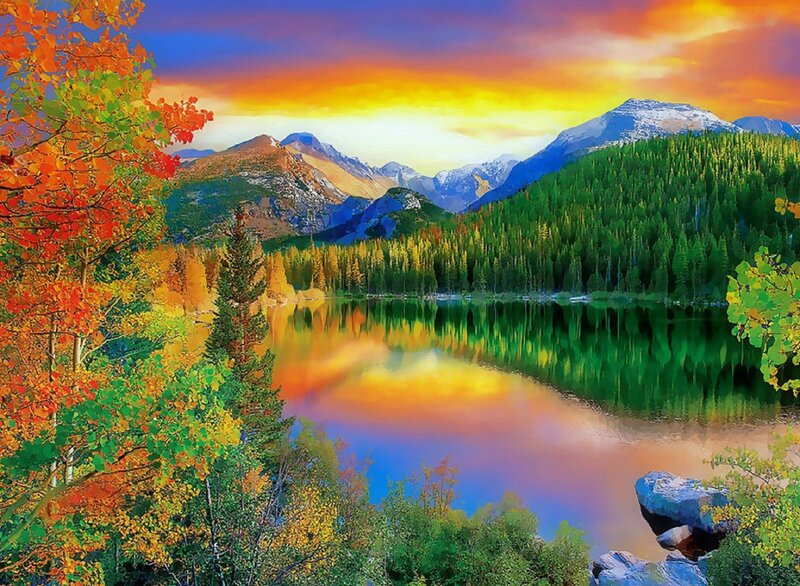 Autumn Lake and Mountains — Orange