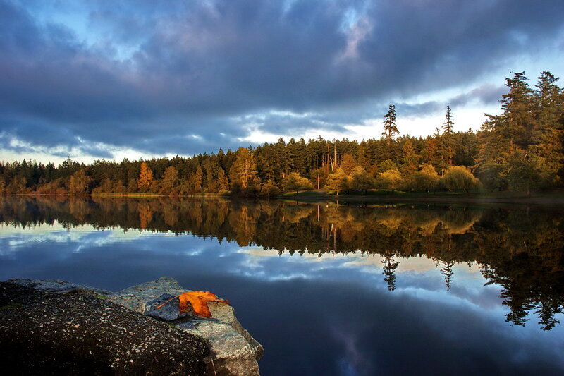 Autumn lake at dusk