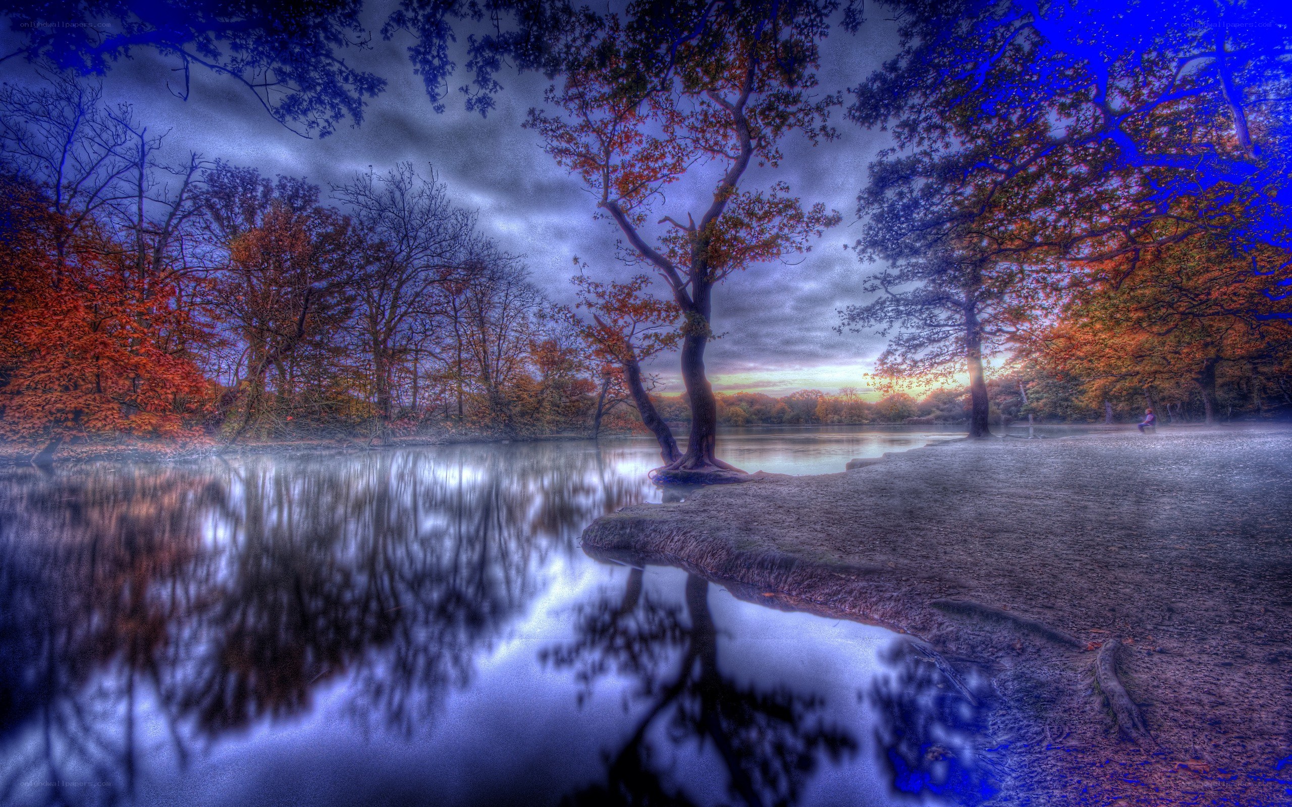 Autumn lake at dusk