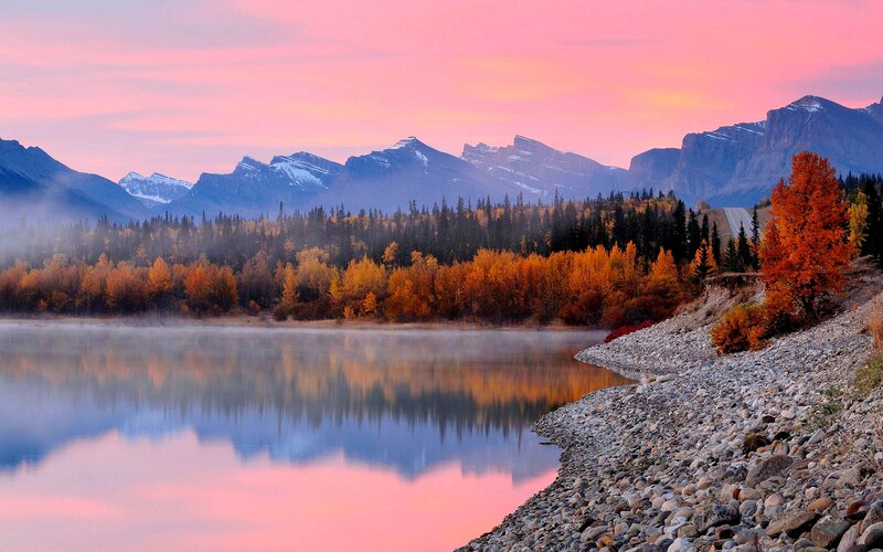 Autumn Lake at Sunrise — Pink