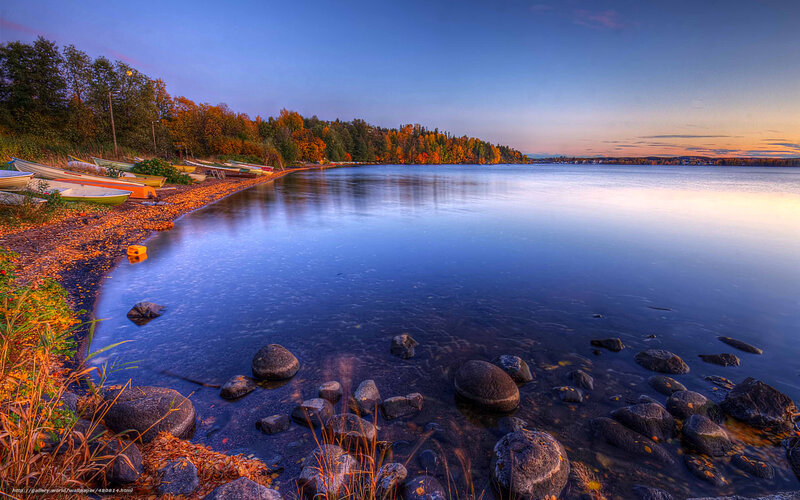 Autumn lake at sunset
