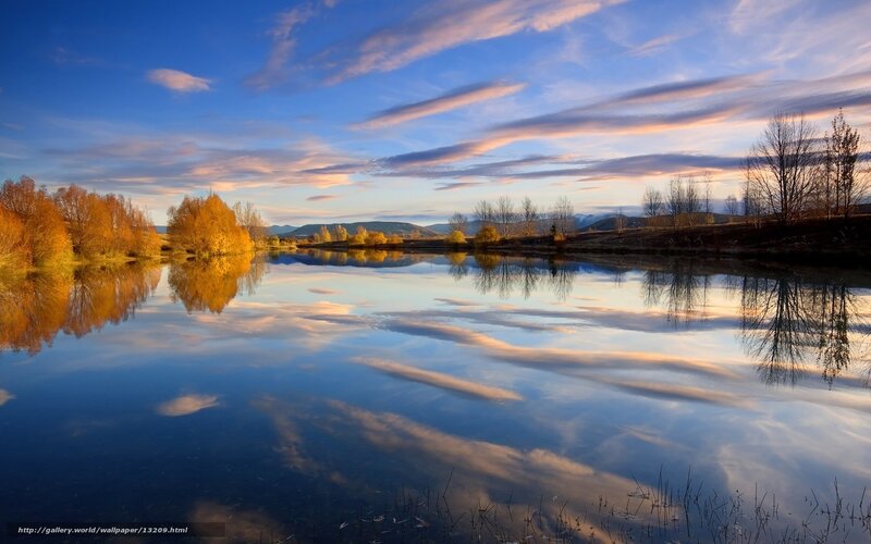 Autumn lake at sunset