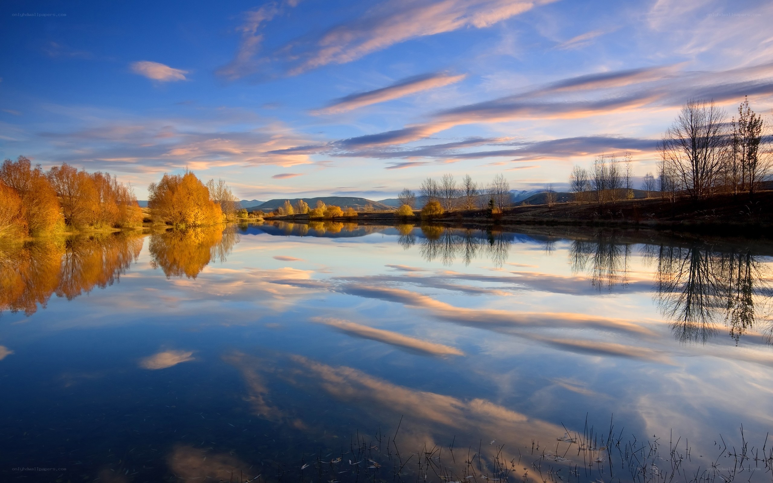 Autumn lake at sunset