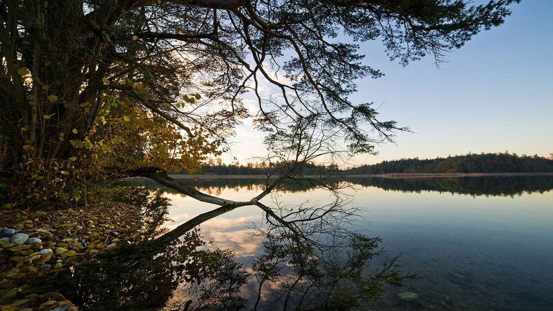 Autumn lake at sunset
