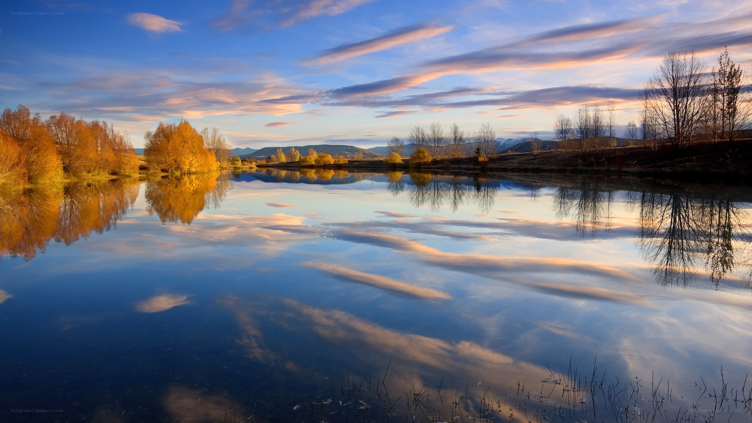 Autumn lake at sunset