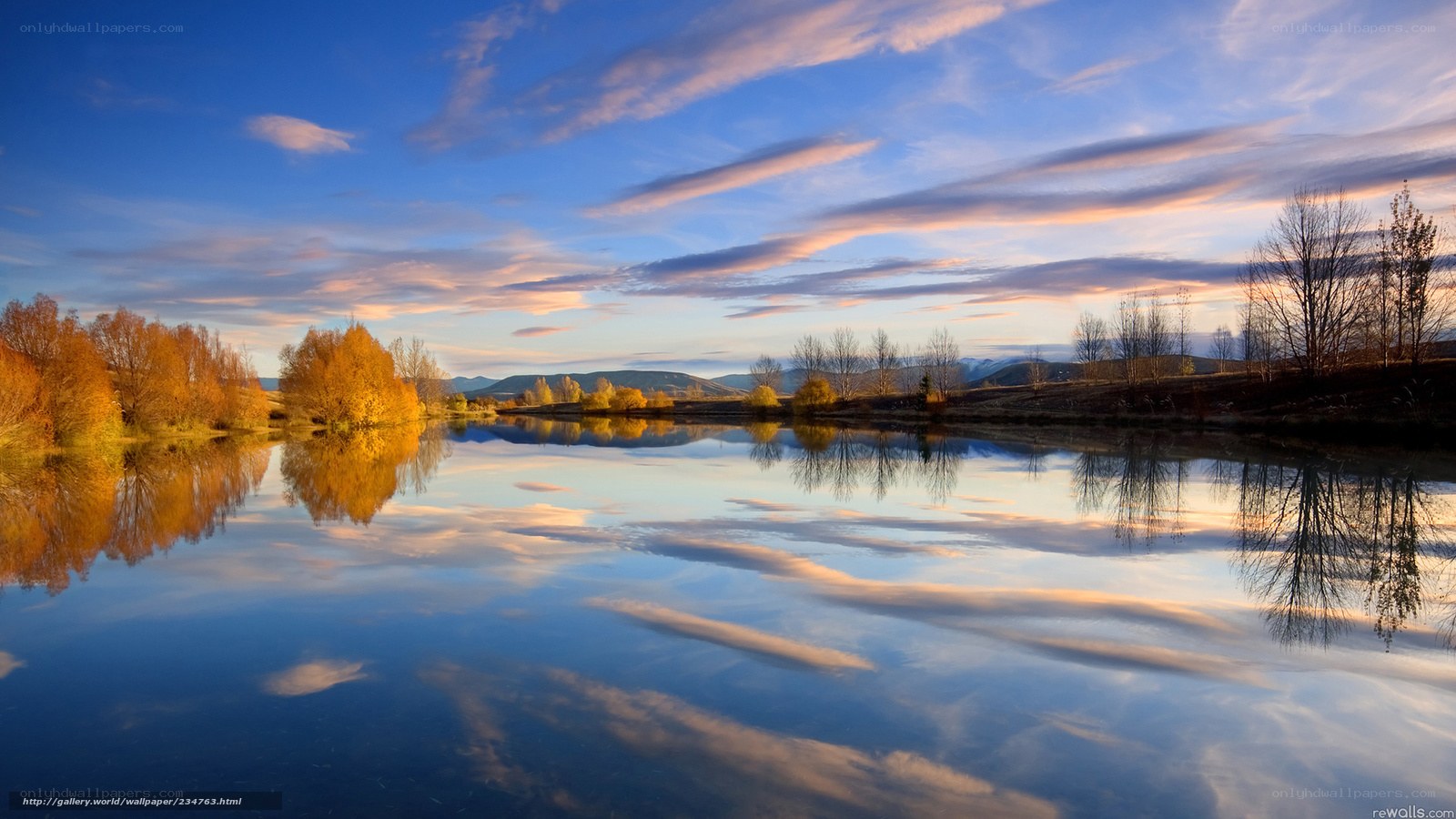 Autumn lake at sunset