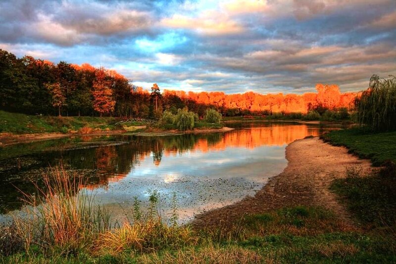 Autumn lake at sunset