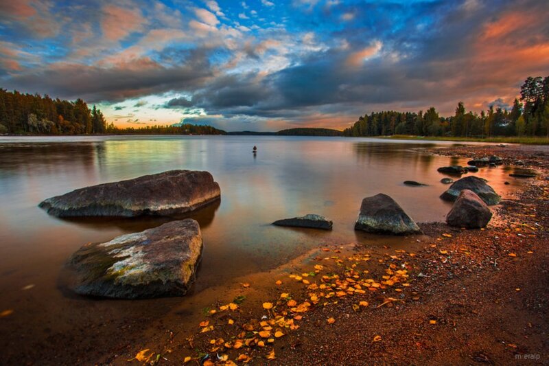 Autumn Lake at Sunset — Blue, Dramatic