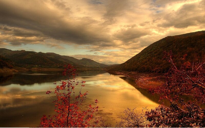 Autumn Lake at Sunset — Gold, Serene, Photograph
