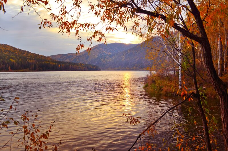 Autumn Lake at Sunset — Gold, Serene