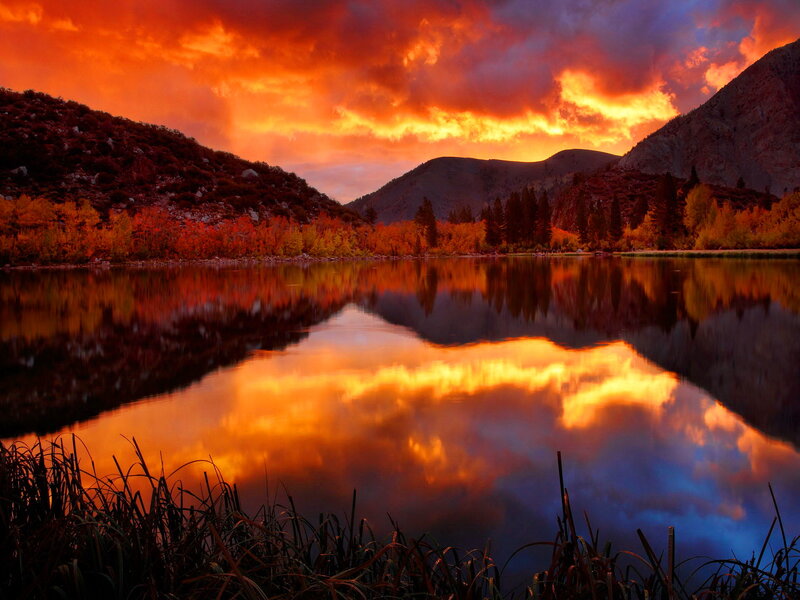 Autumn Lake at Sunset — Orange, Dramatic