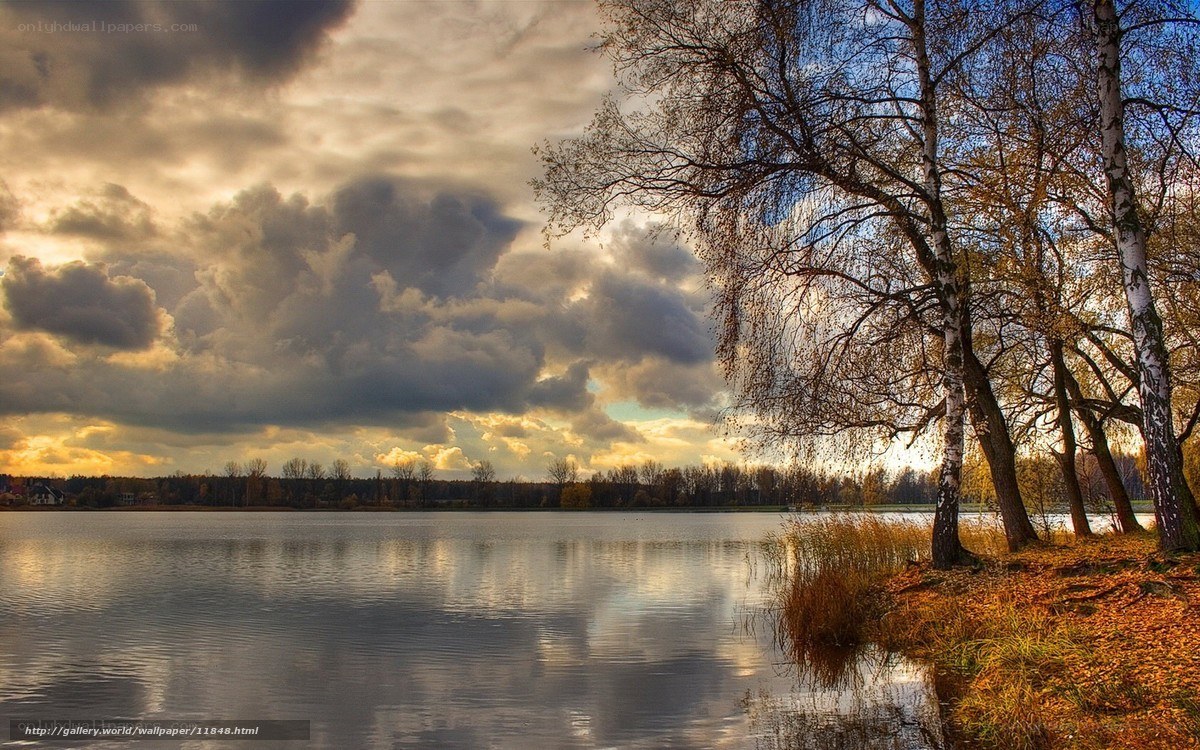 Autumn lake at sunset