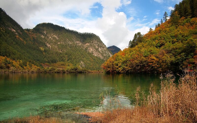 Autumn lake in mountain valley