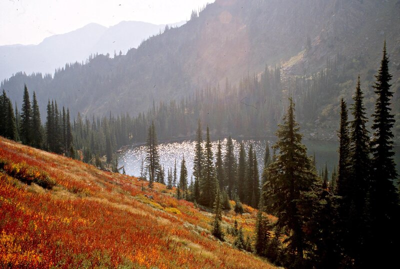 Autumn lake in mountain valley