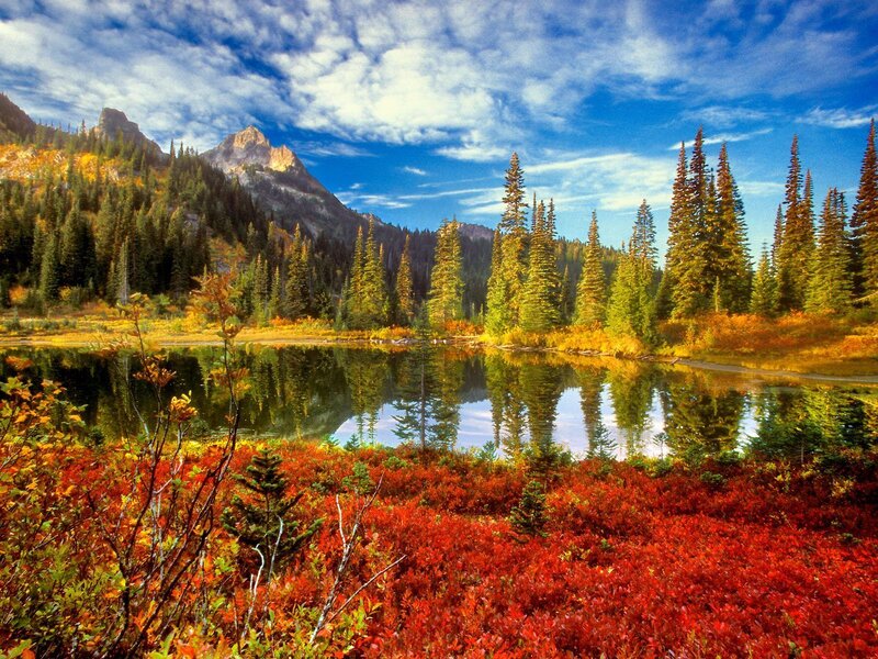 Autumn lake in mountain valley
