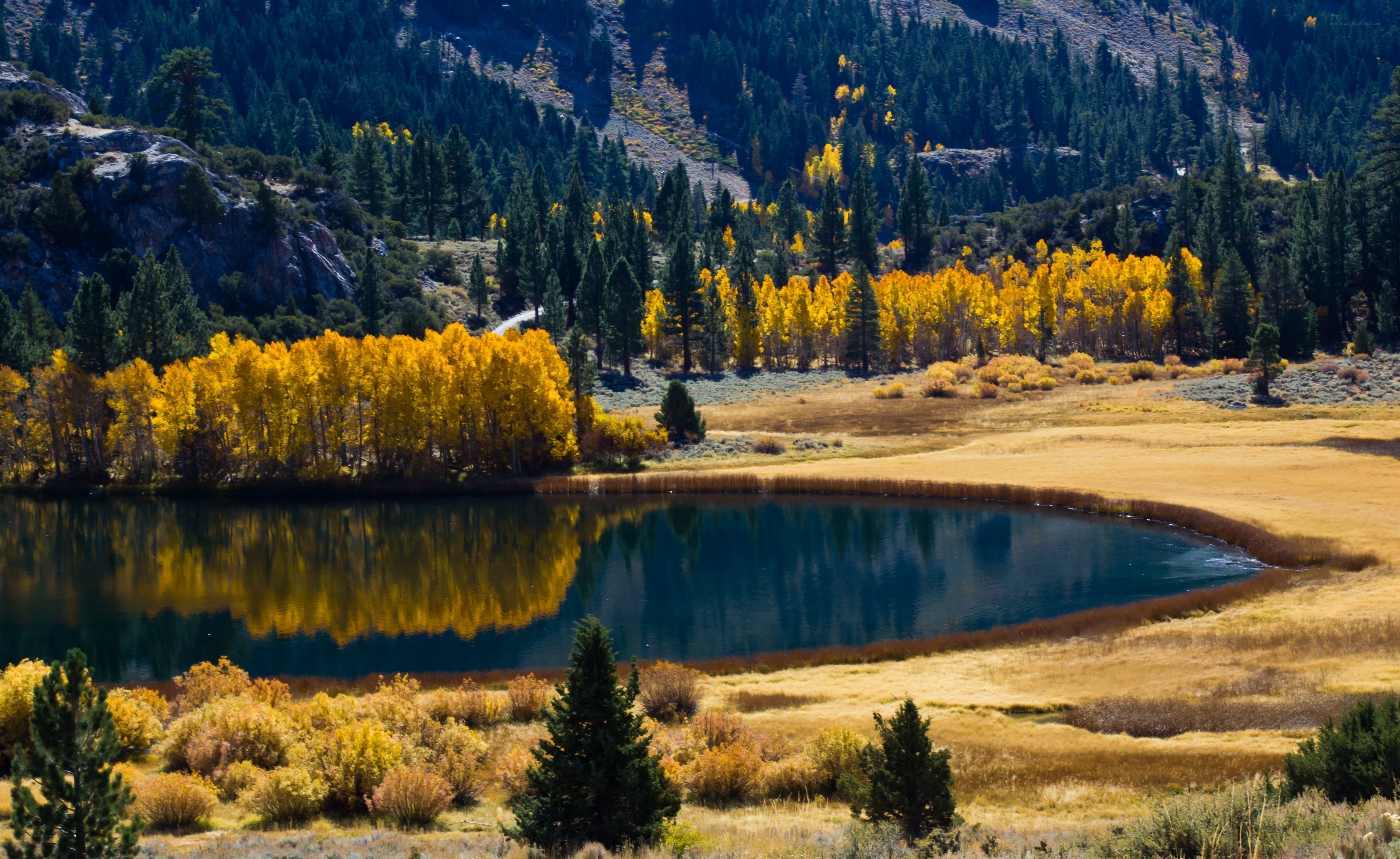 Autumn lake in mountain valley