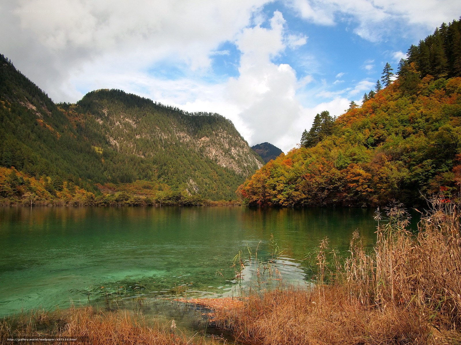Autumn lake in mountain valley