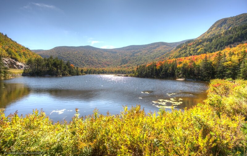 Autumn lake in mountain valley