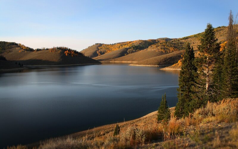 Autumn lake in mountain valley