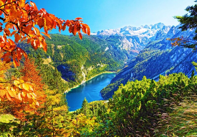 Autumn Lake in Mountains — Blue, Serene, Photograph