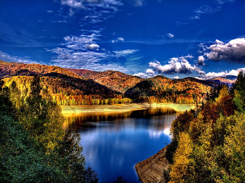 Autumn Lake in Mountains — Blue, Serene