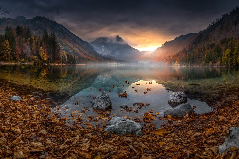 Autumn Lake in Mountains — Brown