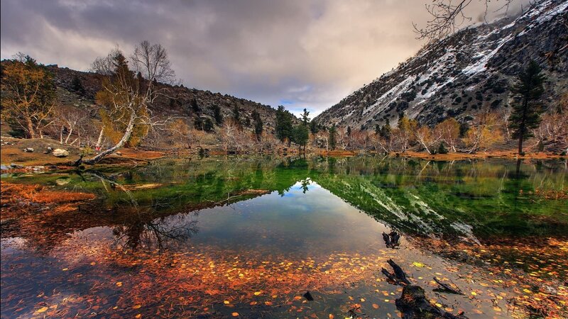 Autumn Lake in Mountains — Green, Serene, Photograph, Trees