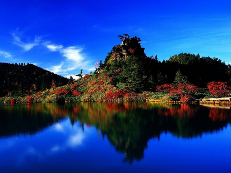 Autumn Lake Landscape — Blue, Serene, Photograph, Mountain