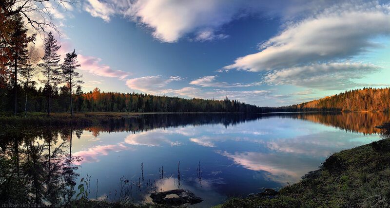 Autumn Lake Landscape — Blue, Serene, Sunset