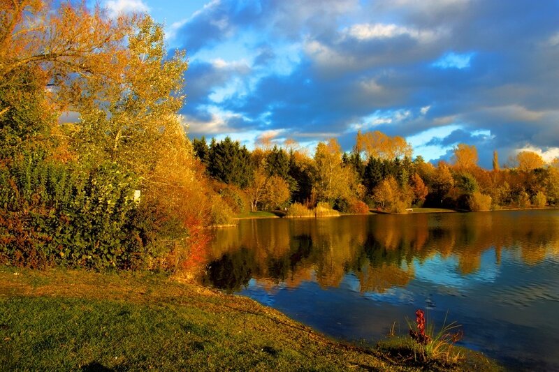 Autumn Lake Landscape — Blue, Serene