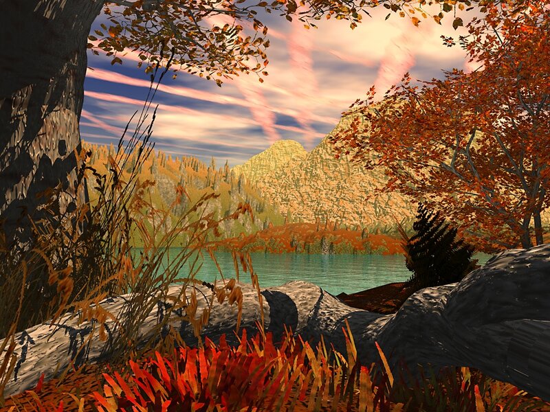 Autumn Lake Landscape — Orange, Serene, Sunset