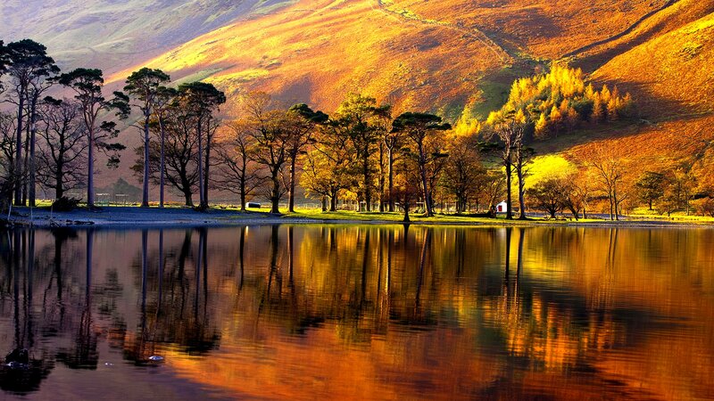 Autumn Lake Landscape — Orange, Serene