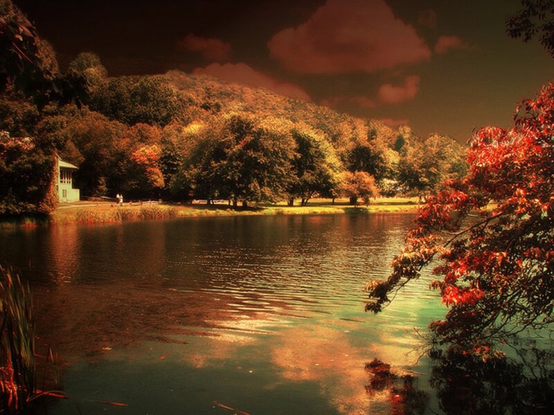 Autumn Lake Landscape — Red, Dramatic