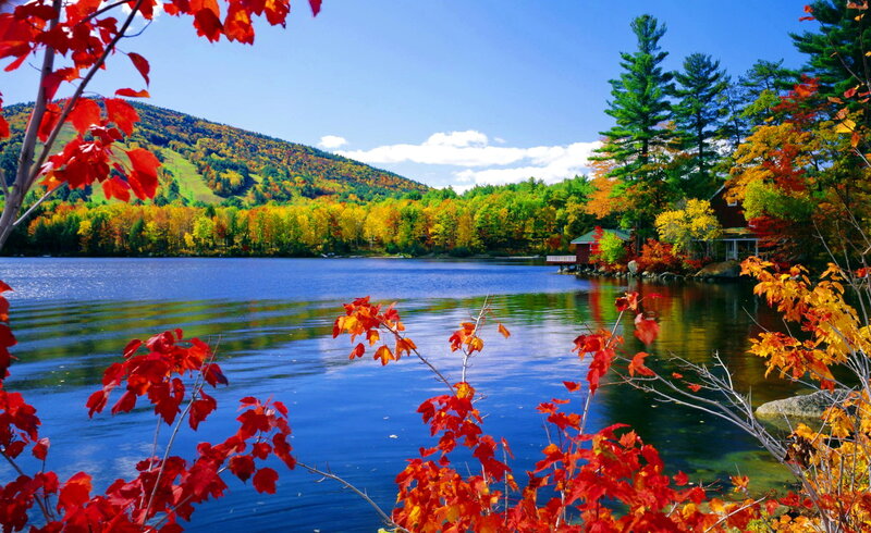 Autumn Lake Landscape — Red, Serene, Photograph