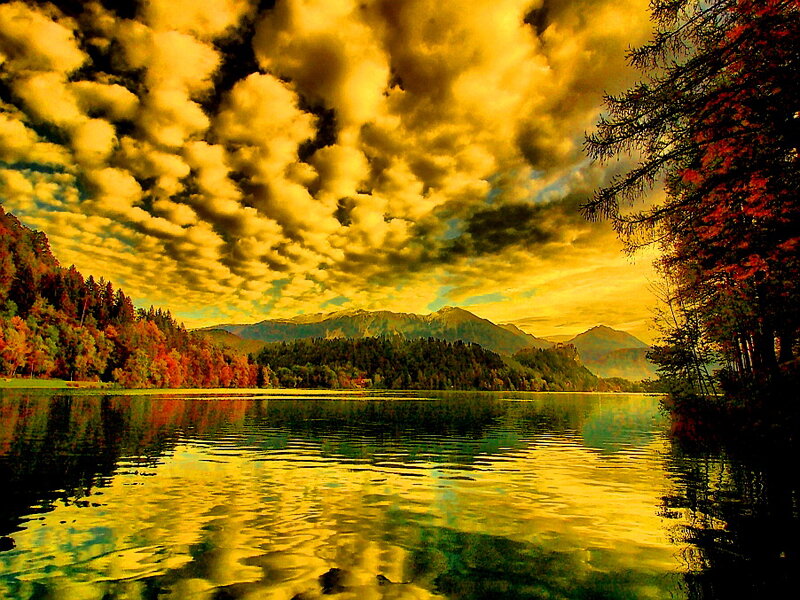Autumn Lake Landscape — Yellow