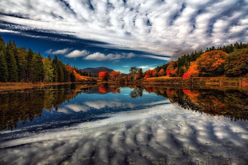 Autumn Lake Reflection — Blue, Dramatic
