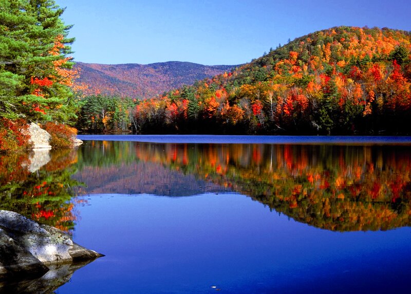 Autumn Lake Reflection — Blue, Serene, Photograph