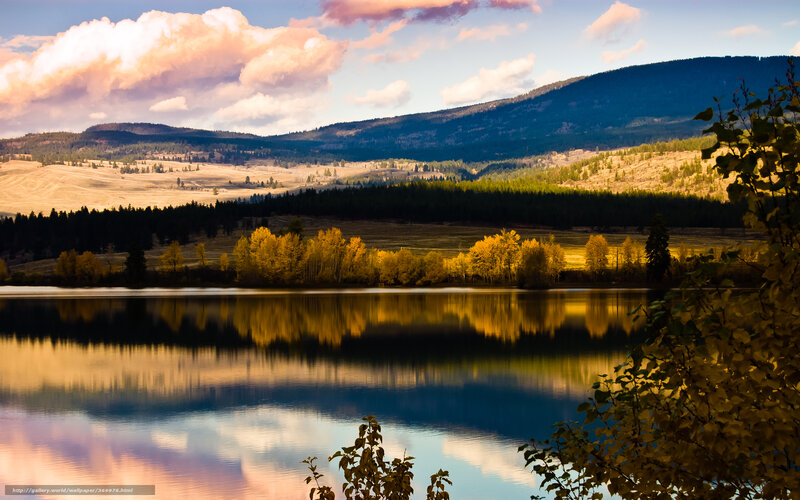 Autumn Lake Reflection — Blue, Serene, Sunset