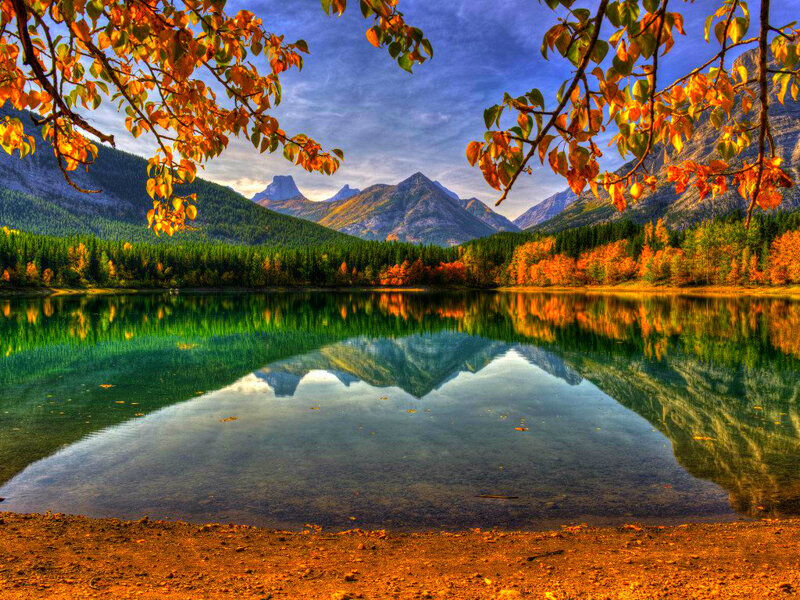 Autumn Lake Reflection — Green, Serene