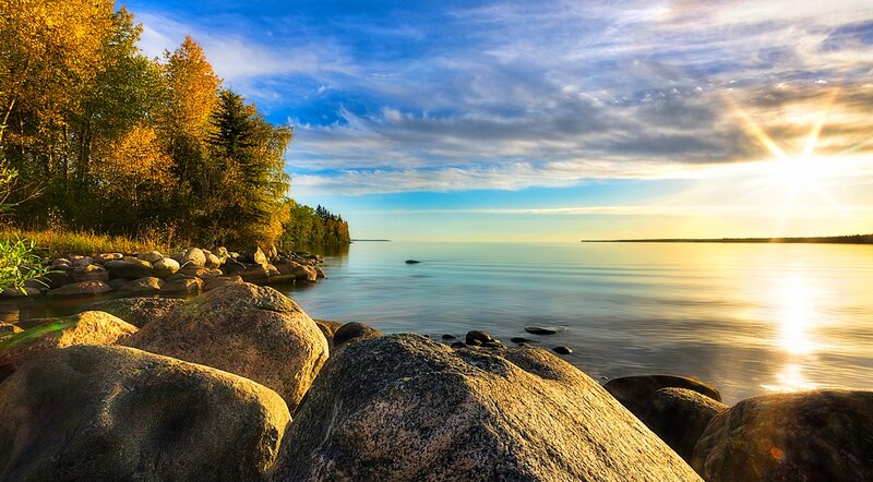 Autumn Lake Shoreline — Blue